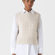 Sunspel Womens Cable Knit Vest Ecru - Parasol Store