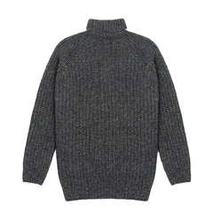 Sunspel Womens Chunky Roll Neck Jumper Black / Grey Twist - Parasol Store
