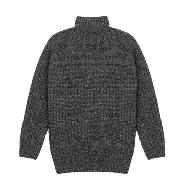 Sunspel Womens Chunky Roll Neck Jumper Black / Grey Twist - Parasol Store