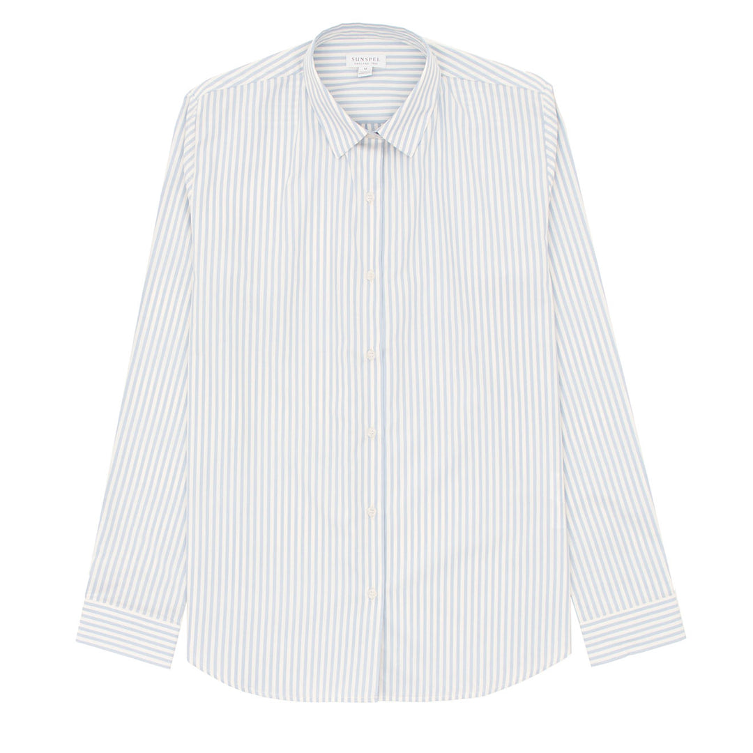 Sunspel Womens Classic Shirt Blue/Ecru Stripe - Parasol Store