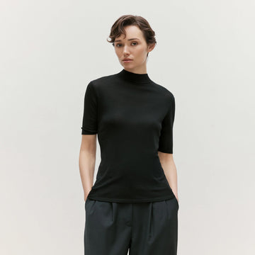 Sunspel Womens Fine Wool S/S Jersey Top Black