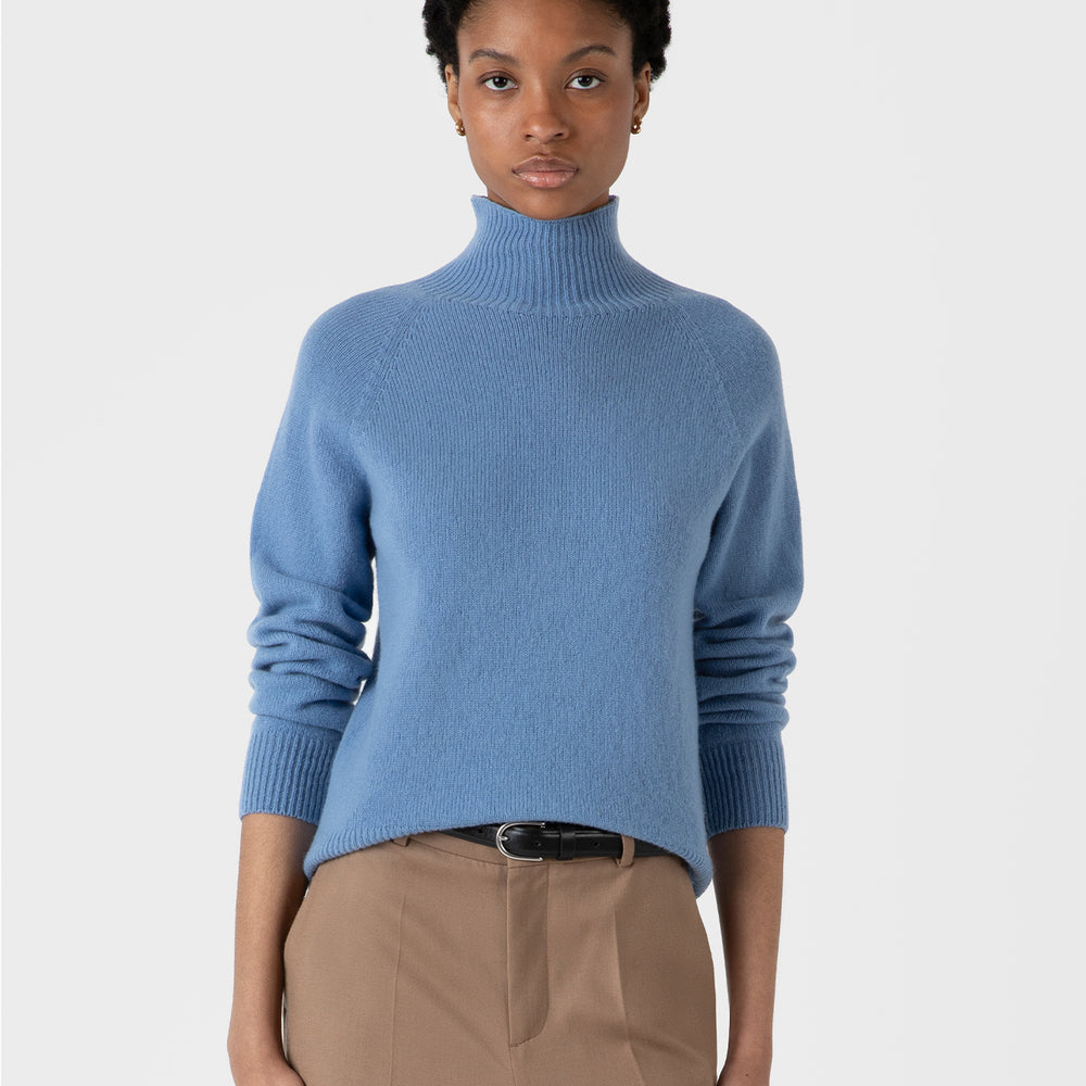 Sunspel Womens Funnel Neck Jumper Cornflower - Parasol Store