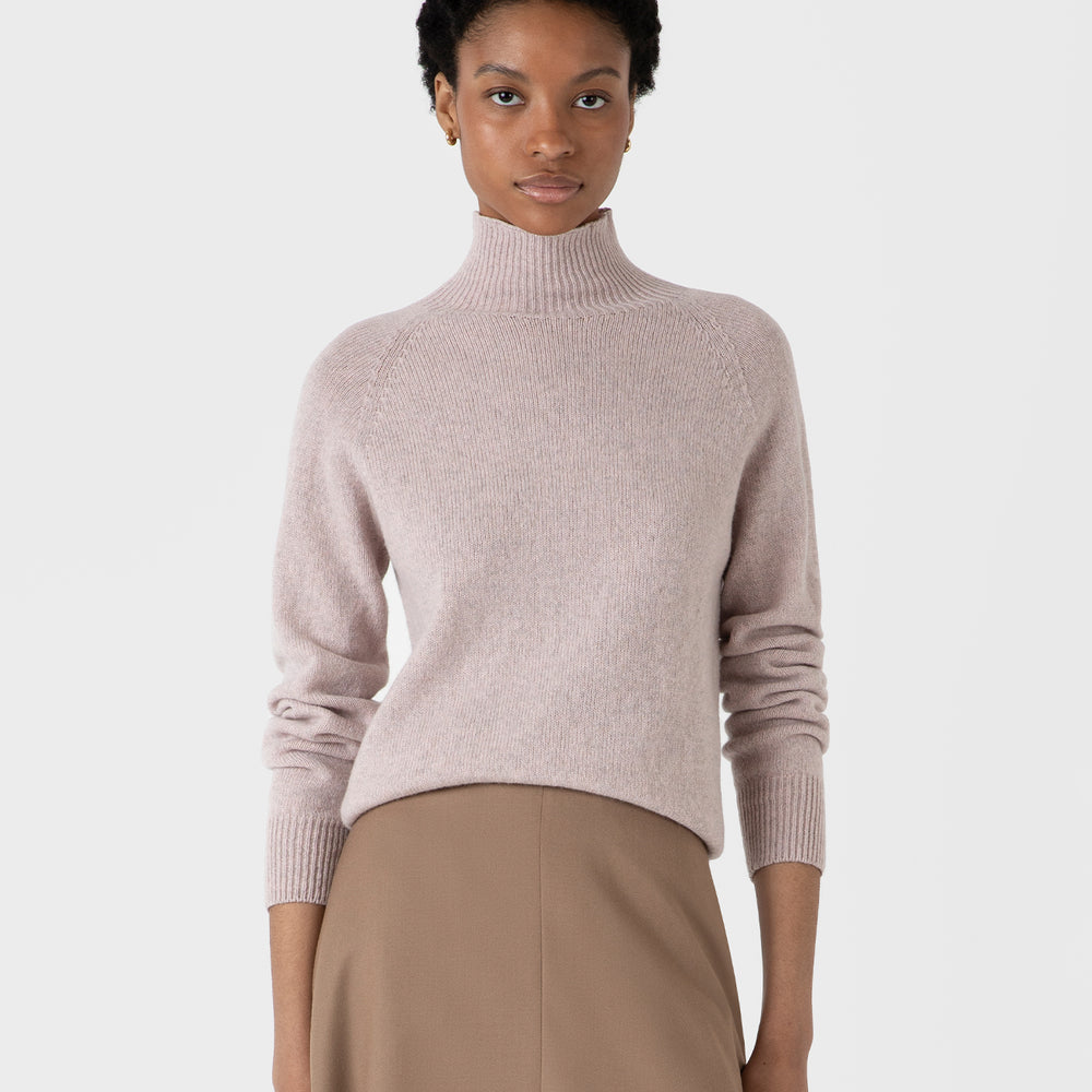 Sunspel Womens Funnel Neck Jumper Pale Pink Twist - Parasol Store