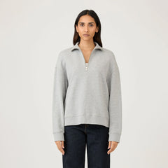 Sunspel Womens Half Zip Loopback Sweatshirt Grey Melange - Parasol Store