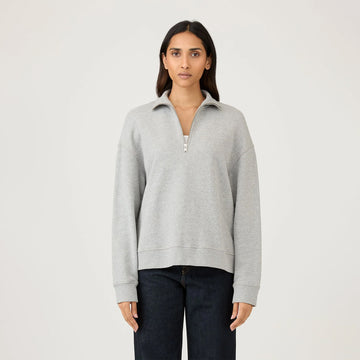 Sunspel Womens Half Zip Loopback Sweatshirt Grey Melange - Parasol Store