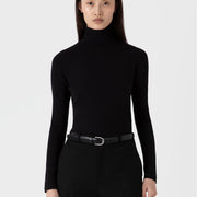Sunspel Womens L/S Roll Neck Top Black - Parasol Store