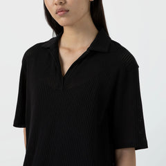Sunspel Womens Lace Mesh Polo Dress Black - Parasol Store