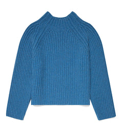 Sunspel Womens Lambswool Chunky Funnel Neck Jumper Blue Jean - Parasol Store