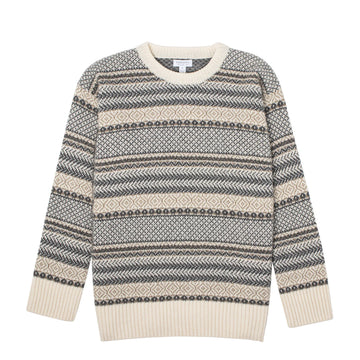 Sunspel Womens Lambswool Fairisle Jumper Ecru / Camel / Charcoal Fairisle