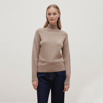 Sunspel Womens Lambswool Funnel Neck Jumper Mink
