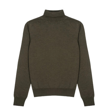 Sunspel Womens Merino Silk Roll Neck Sweater Dark Moss - Parasol Store