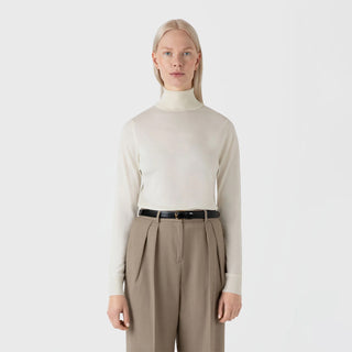 Sunspel Womens Merino Silk Roll Neck Sweater Ivory - Parasol Store