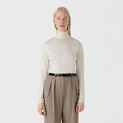 Sunspel Womens Merino Silk Roll Neck Sweater Dark Moss