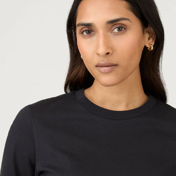 Sunspel Womens Mid Sleeve T-Shirt Black - Parasol Store
