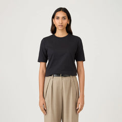 Sunspel Womens Mid Sleeve T-Shirt Black - Parasol Store