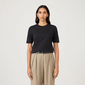 Sunspel Womens Mid Sleeve T-Shirt Black - Parasol Store