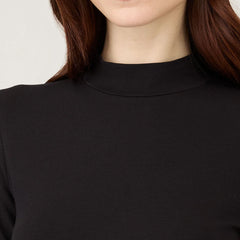 Sunspel Womens Mock Neck L/S Top Black - Parasol Store