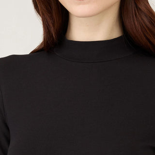 Sunspel Womens Mock Neck L/S Top Black - Parasol Store