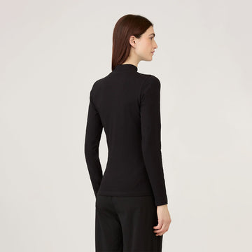 Sunspel Womens Mock Neck L/S Top Black - Parasol Store
