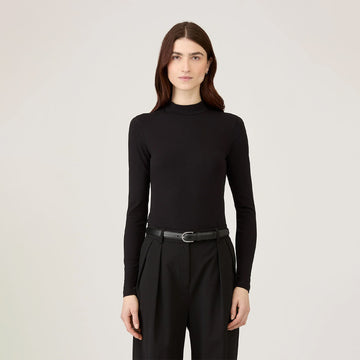 Sunspel Womens Mock Neck L/S Top Black - Parasol Store