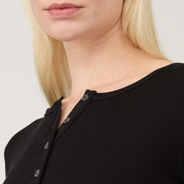 Sunspel Womens Rib L/S Henley Black - Parasol Store