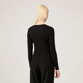 Sunspel Womens Rib L/S Henley Black - Parasol Store