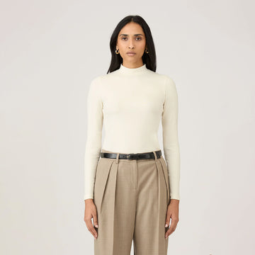 Sunspel Womens Mock Neck L/S Top Ecru - Parasol Store