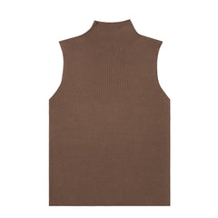 Sunspel Womens Mulberry Silk Rib Vest Jumper Dark Sand - Parasol Store