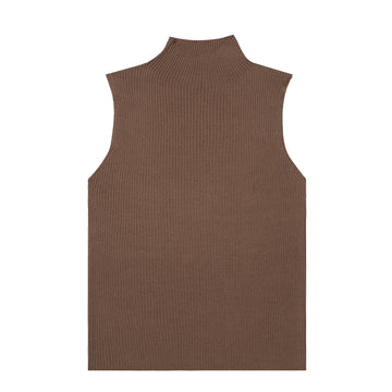 Sunspel Womens Mulberry Silk Rib Vest Jumper Dark Sand