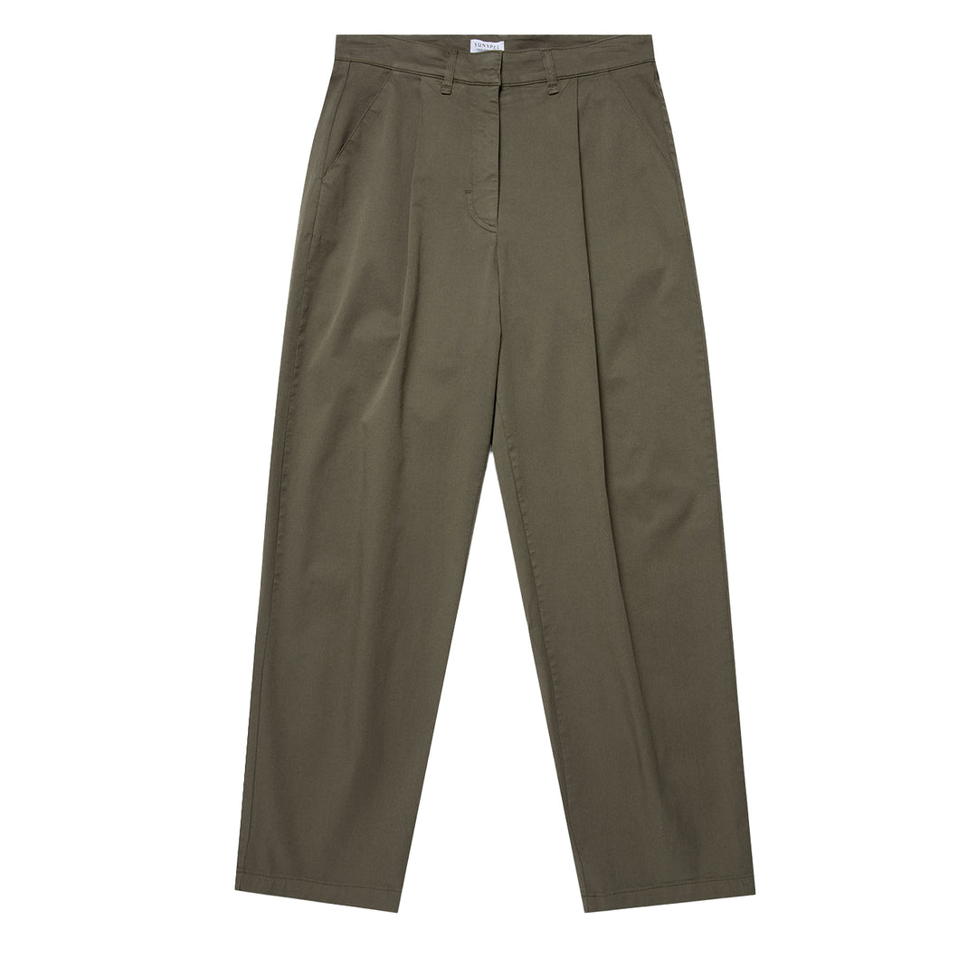 Sunspel Womens Pleated Chino Pale Khaki - Parasol Store