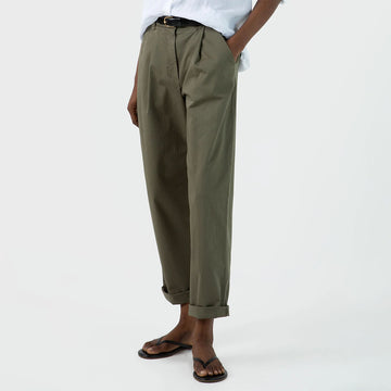 Sunspel Womens Pleated Chino Pale Khaki - Parasol Store