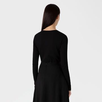 Sunspel Womens Rib Henley Black - Parasol Store