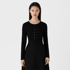 Sunspel Womens Rib Henley Black - Parasol Store