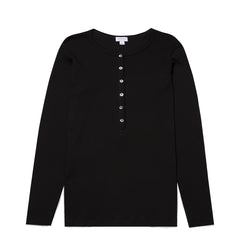 Sunspel Womens Rib Henley Black - Parasol Store