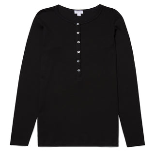 Sunspel Womens Rib Henley Black - Parasol Store