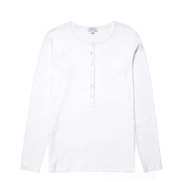Sunspel Womens Rib Henley White - Parasol Store