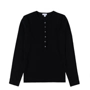 Sunspel Womens Rib L/S Henley Black