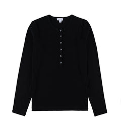 Sunspel Womens Rib L/S Henley Black - Parasol Store