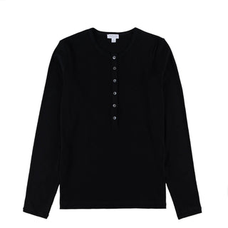 Sunspel Womens Rib L/S Henley Black