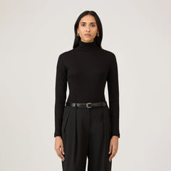 Sunspel Womens Rib L/S Roll Neck Black - Parasol Store