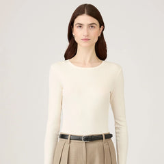 Sunspel Womens Rib L/S T-Shirt Ecru - Parasol Store