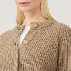 Sunspel Womens Ribbed Crew Neck Cardigan Mink - Parasol Store