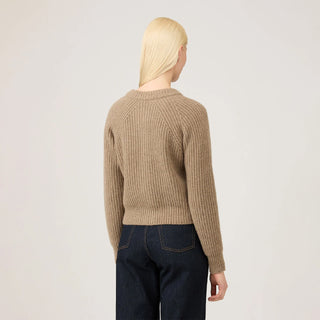 Sunspel Womens Ribbed Crew Neck Cardigan Mink - Parasol Store