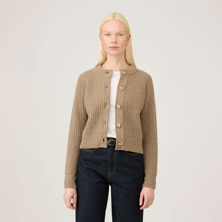 Sunspel Womens Ribbed Crew Neck Cardigan Mink - Parasol Store