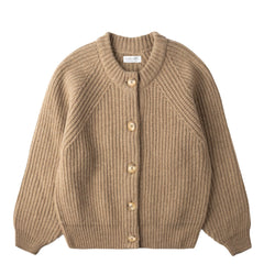 Sunspel Womens Ribbed Crew Neck Cardigan Mink - Parasol Store