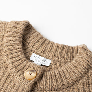 Sunspel Womens Ribbed Crew Neck Cardigan Mink - Parasol Store