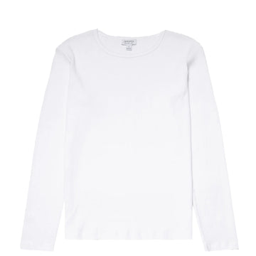 Sunspel Womens Ribbed Long Sleeve T-Shirt White - Parasol Store