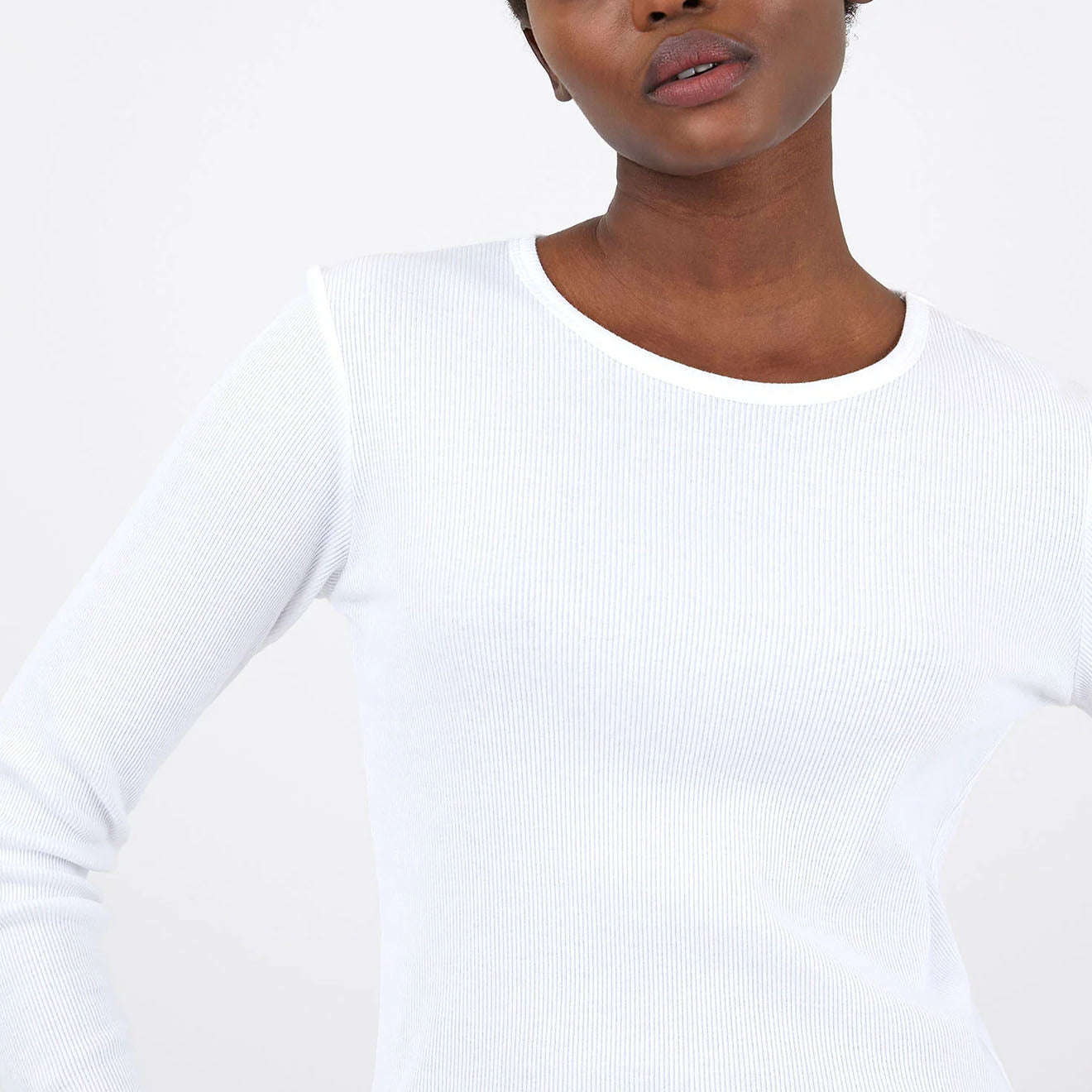 Sunspel Womens Ribbed Long Sleeve T-Shirt White - Parasol Store