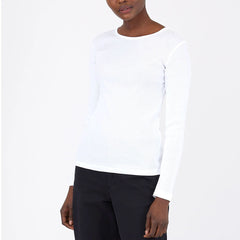 Sunspel Womens Ribbed Long Sleeve T-Shirt White - Parasol Store