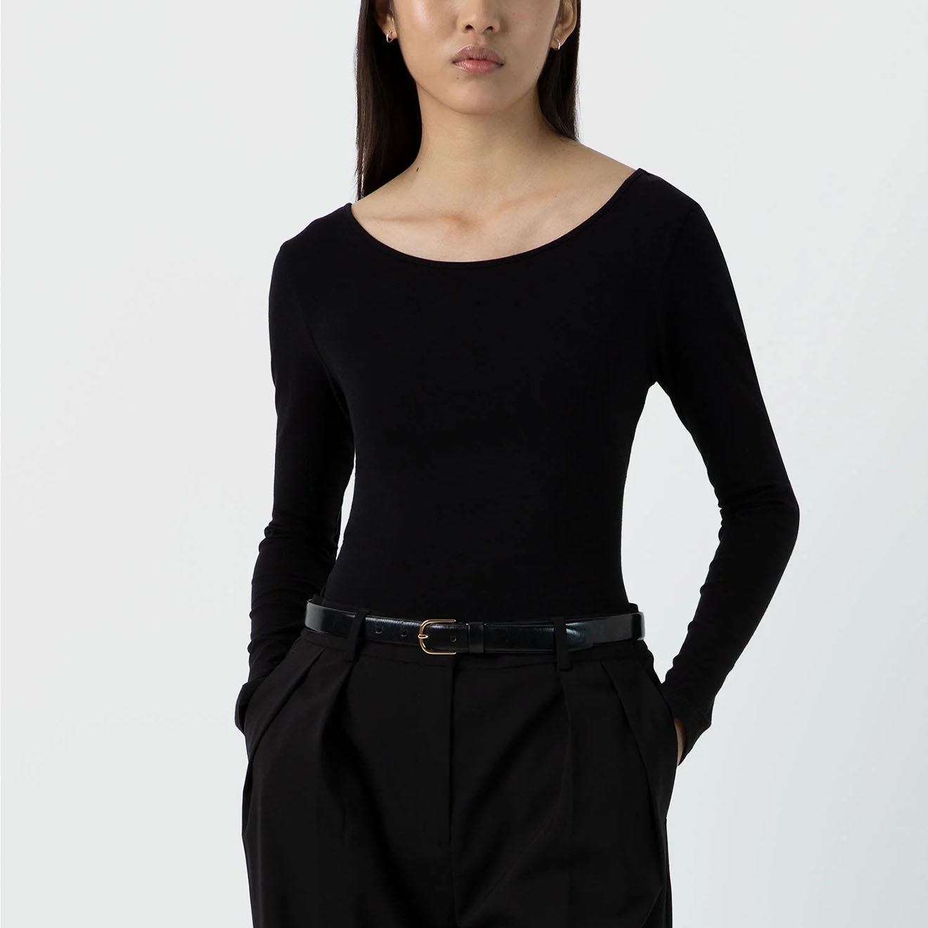 Sunspel Womens Scoop Back Top Black - Parasol Store